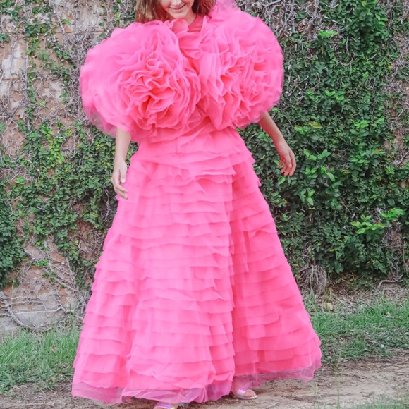 Vibrant Pink Ruffled Gown - Picture 2 of 2